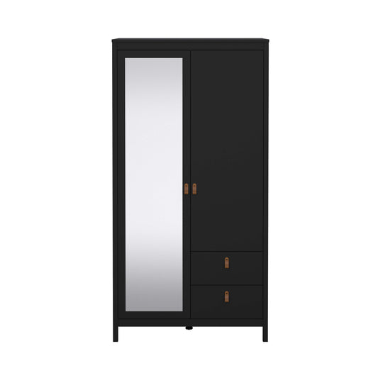 Madrid Wardrobe with 1 door + 1 mirror door + 2 drawers - Black   - 79658gmgm