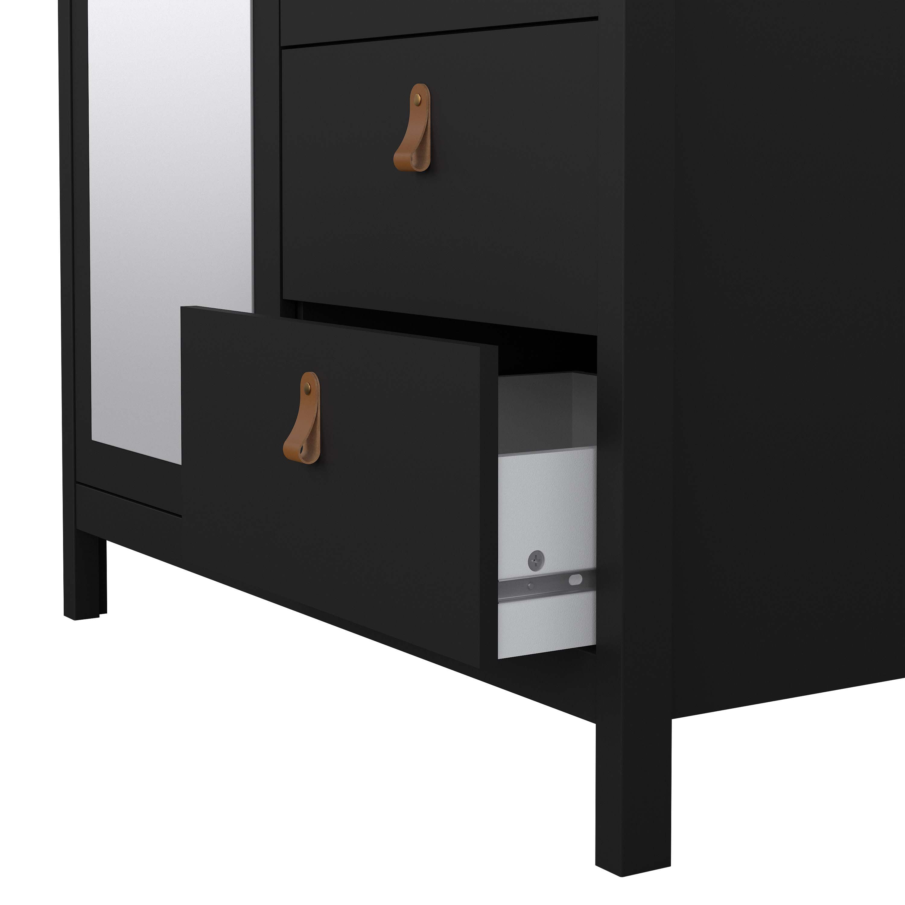 Madrid Wardrobe with 1 door + 1 mirror door + 2 drawers - Black   - 79658gmgm