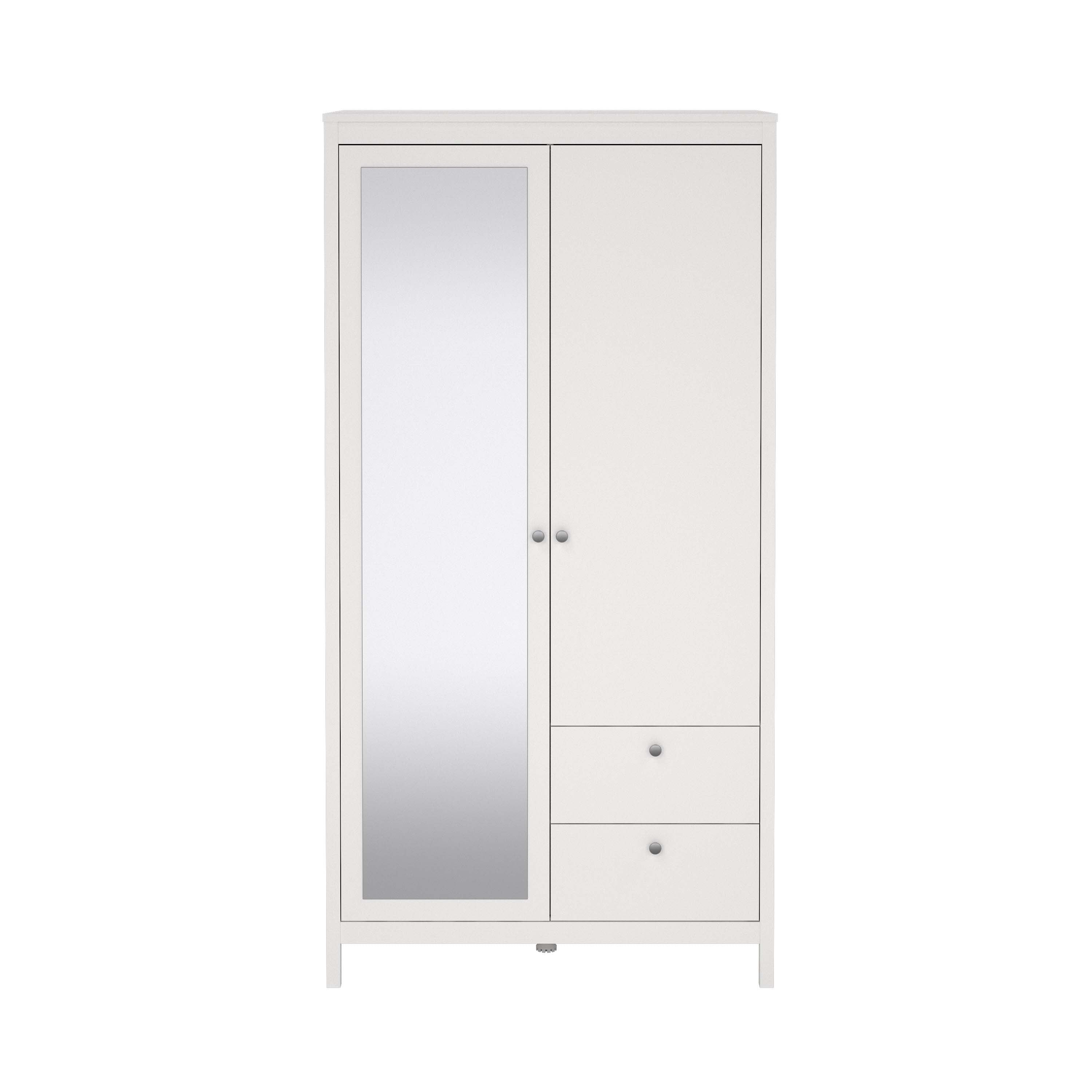 Madrid Wardrobe with 1 door + 1 mirror door + 2 drawers - White - 796584949