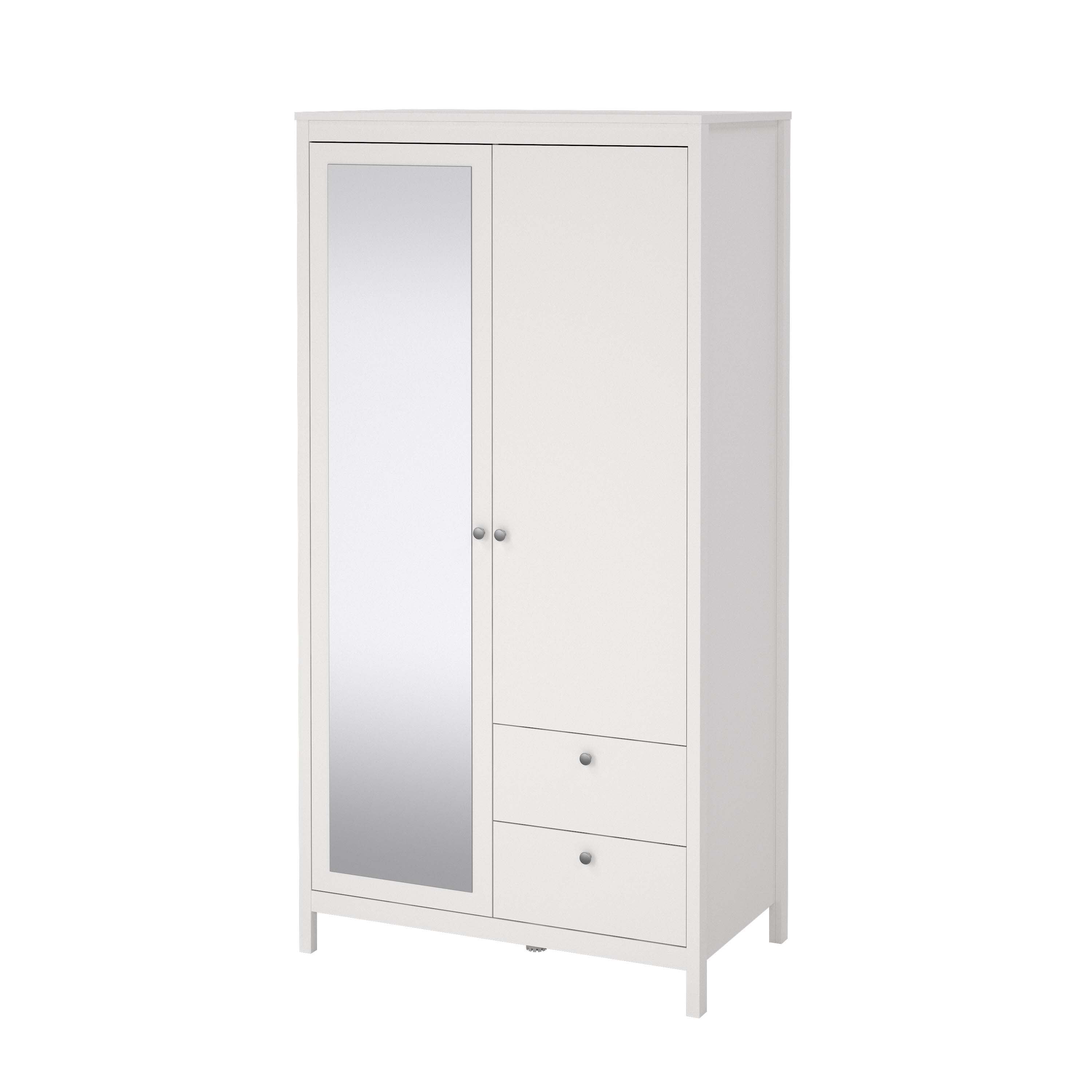 Madrid Wardrobe with 1 door + 1 mirror door + 2 drawers - White - 796584949