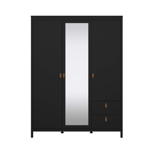 Madrid  Wardrobe with 2 doors + 1 mirror door + 2 drawers - Black - 79659gmgm