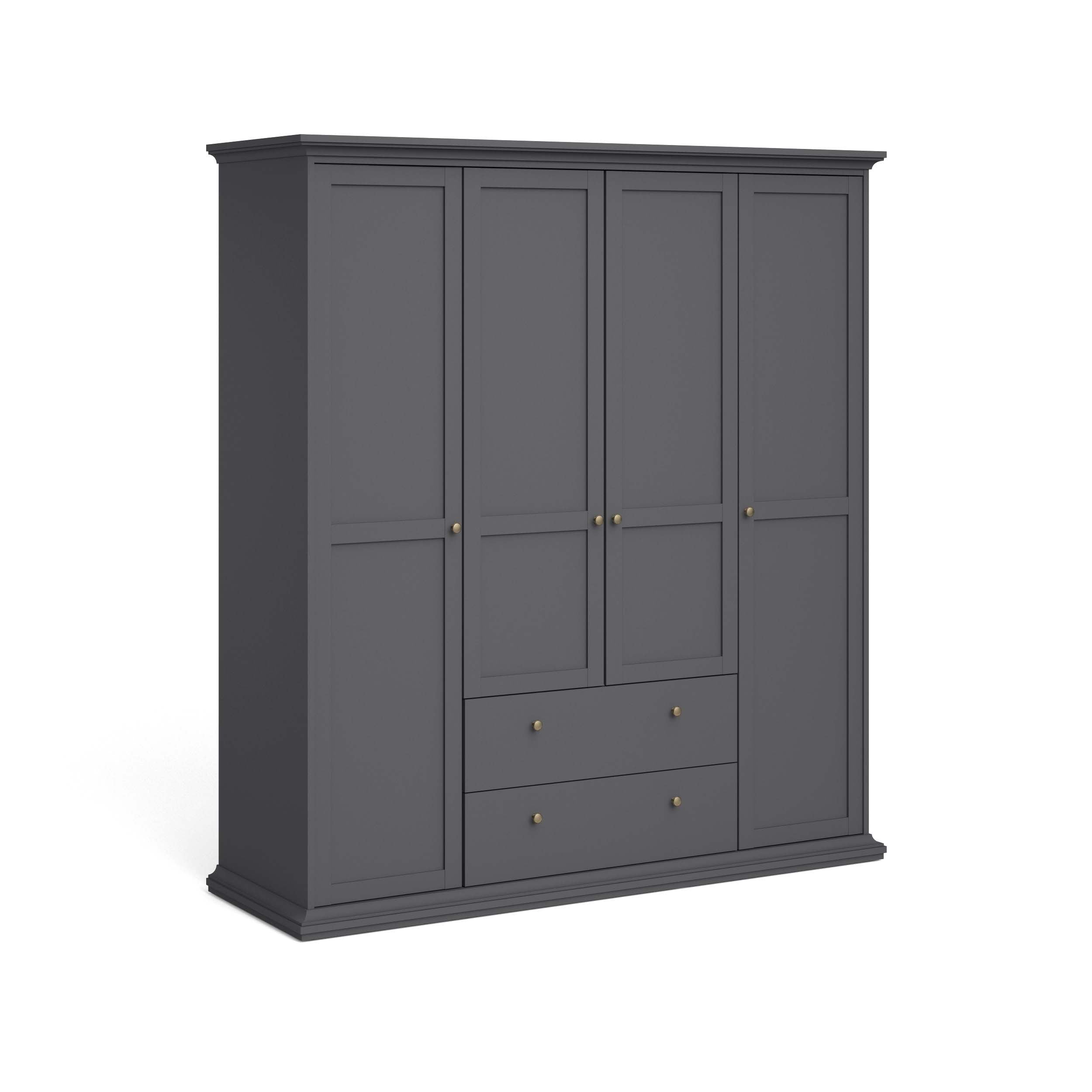 Paris Wardrobe with 4 doors + 2 drawers - Grey - 75369igig