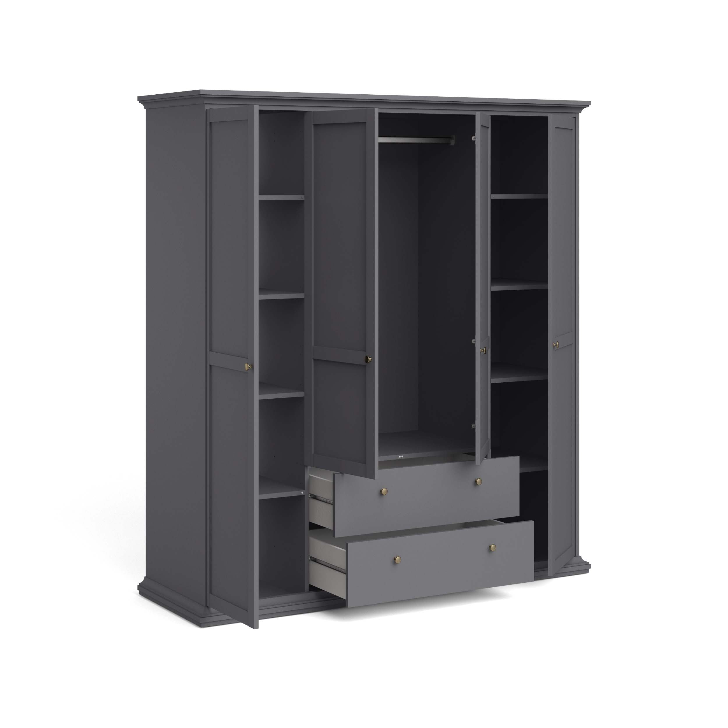 Paris Wardrobe with 4 doors + 2 drawers - Grey - 75369igig