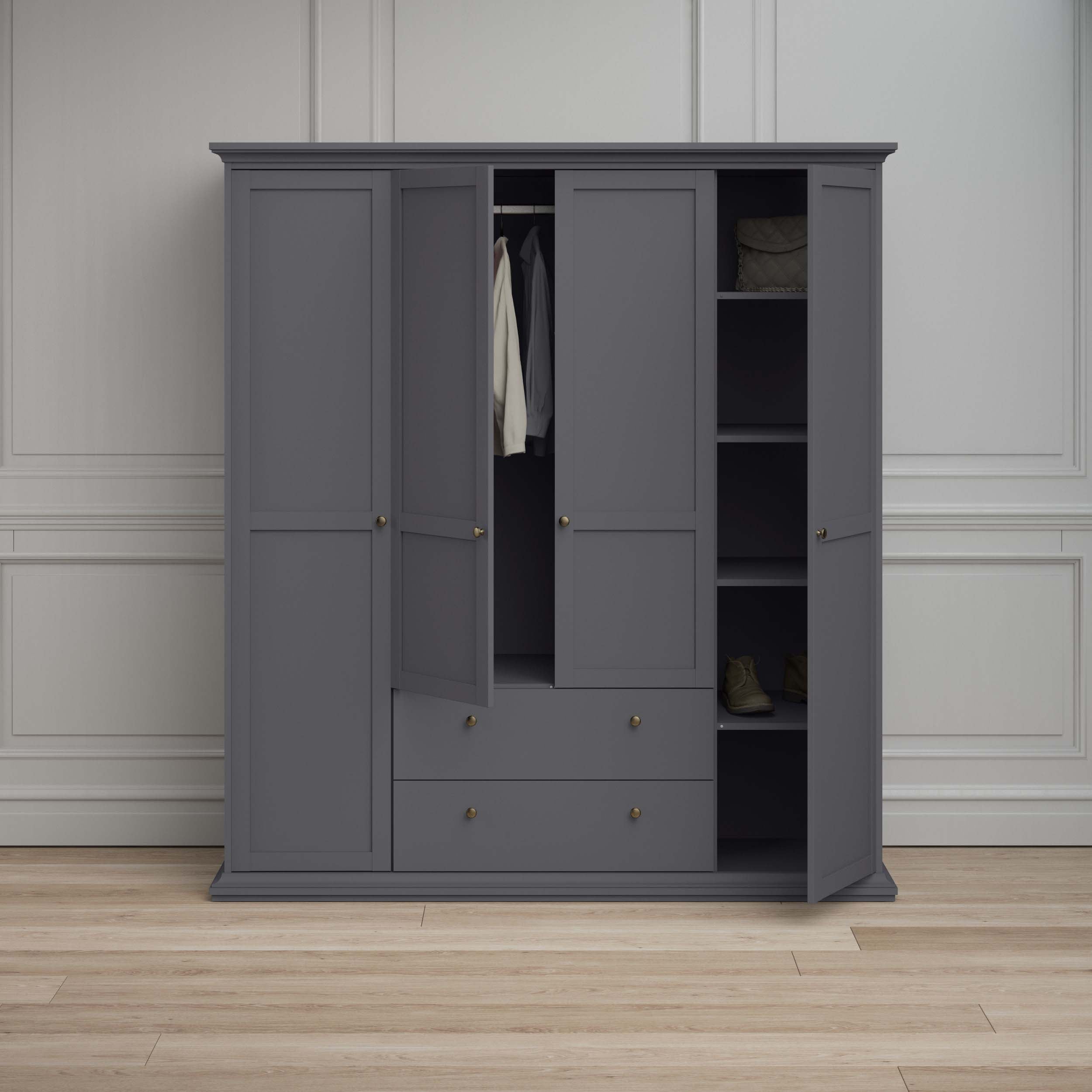 Paris Wardrobe with 4 doors + 2 drawers - Grey - 75369igig