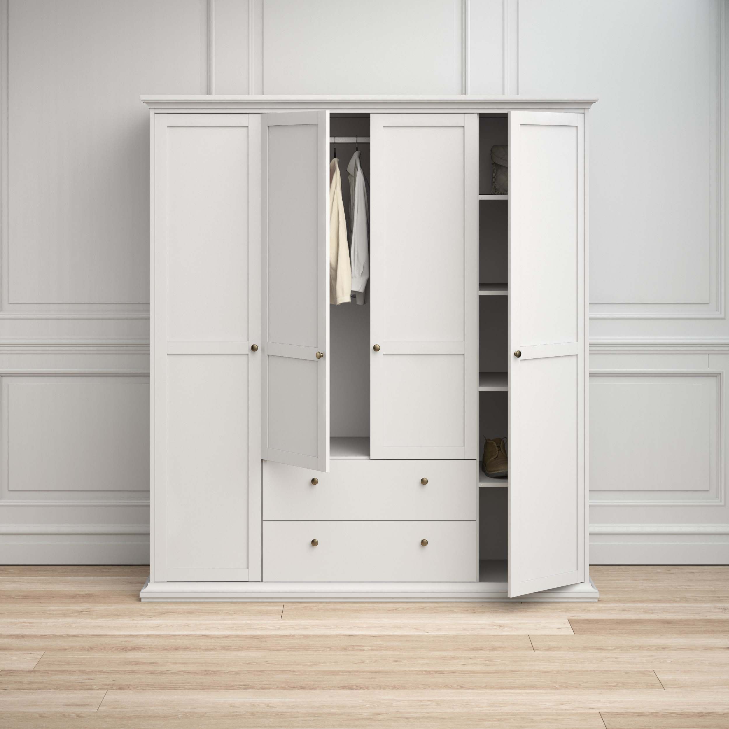 Paris Wardrobe with 4 doors + 2 drawers - White - 753694949