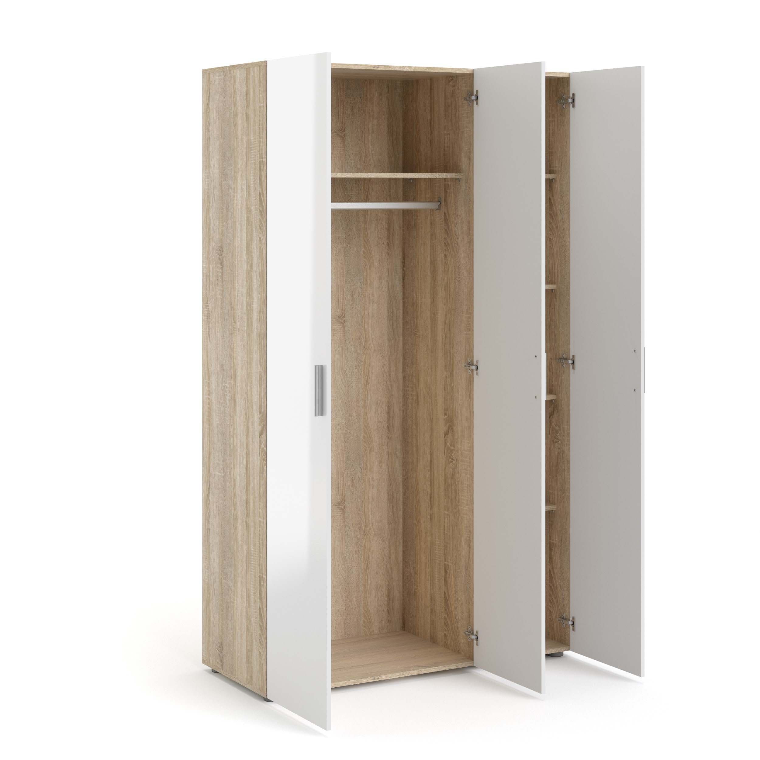 Pepe 3 Door Wardrobe - Oak with White High Gloss - 70530akuu