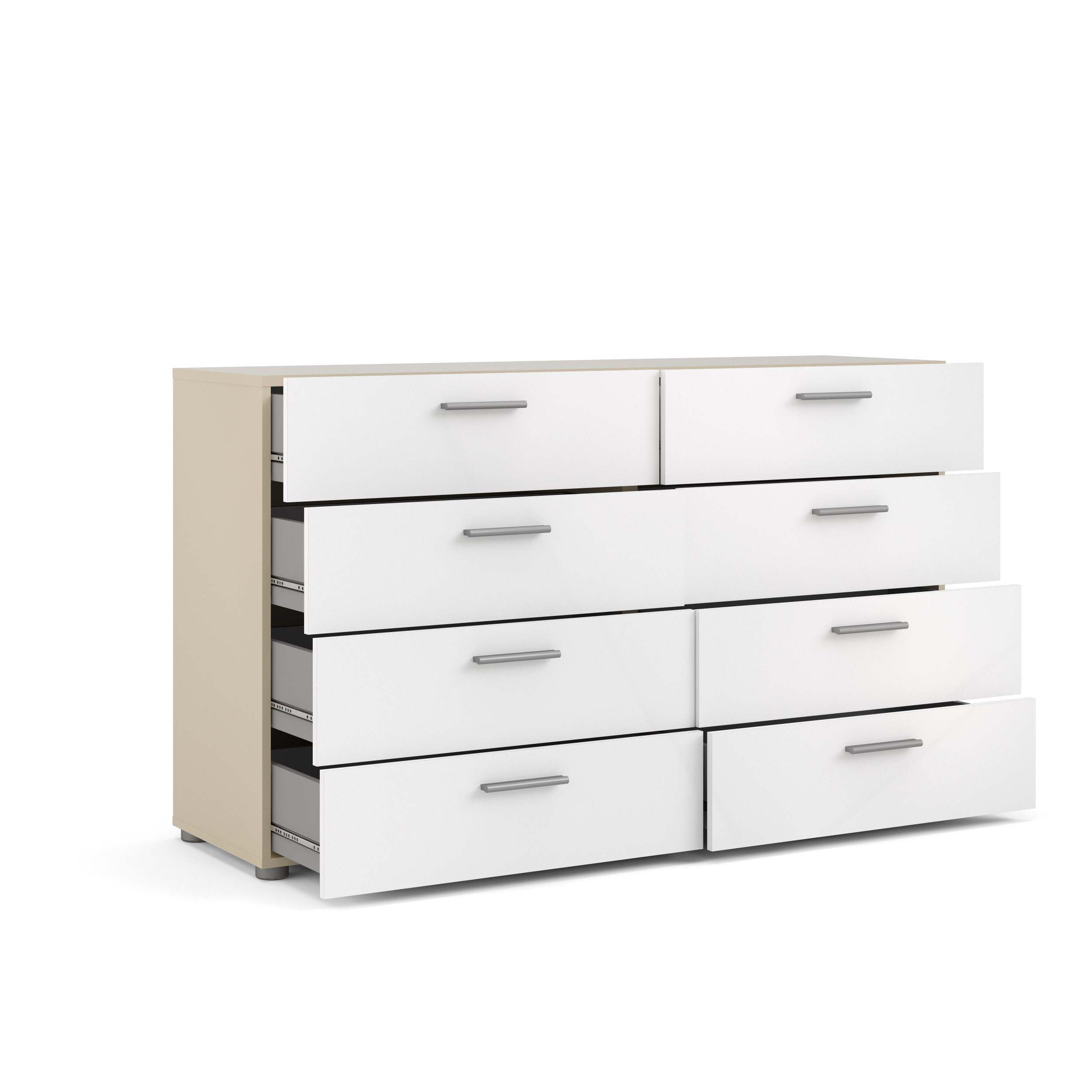 Pepe 8 Drawer Chest - Oak with White High Gloss - 70509akuu